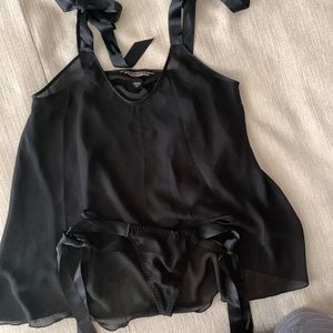 Victoria’s Secret black chiffon flowy cami top with matching panty